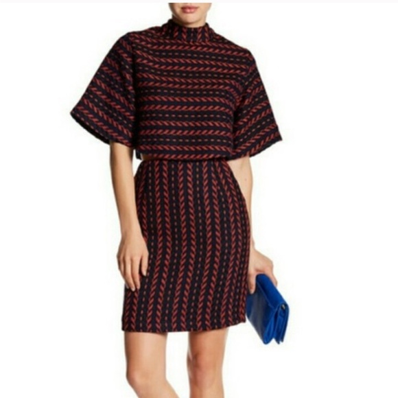 “GRACIA” Geo-Print Woven Knit Wool Blend Miniskirt Size Small - Picture 11 of 11